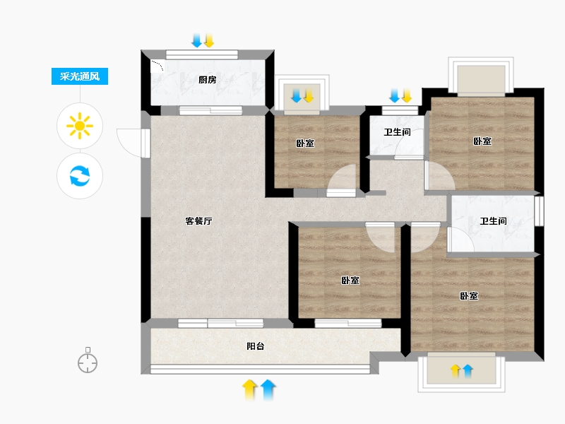 湖北省-襄阳市-蓝光铭江半岛-68.96-户型库-采光通风