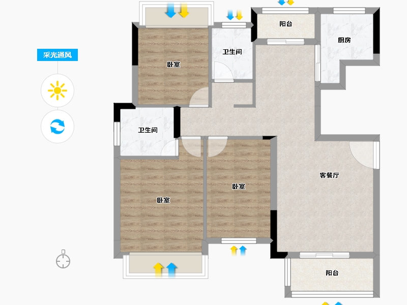 湖北省-孝感市-汉正星河-87.76-户型库-采光通风