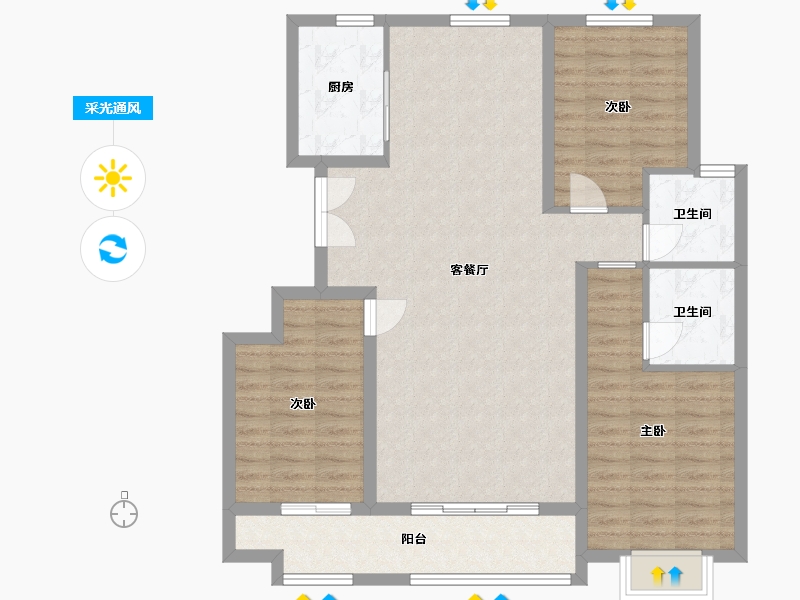 山东省-潍坊市-恒信凤栖桃源-102.79-户型库-采光通风