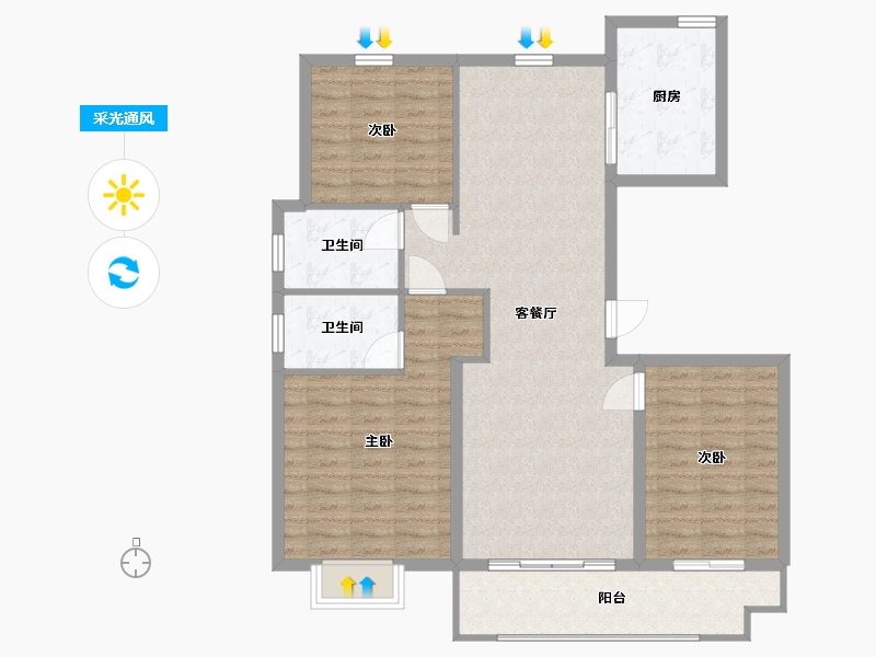 山东省-临沂市-儒辰金水湾-104.00-户型库-采光通风