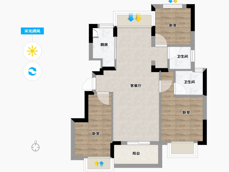 湖北省-武汉市-保利时光印象-59.61-户型库-采光通风