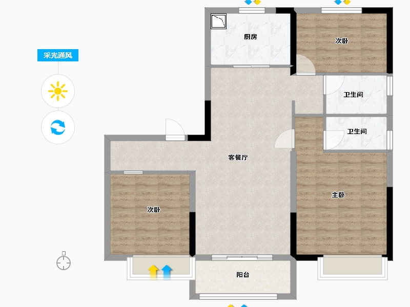 山东省-潍坊市-山钢碧桂园玖珑台-100.00-户型库-采光通风