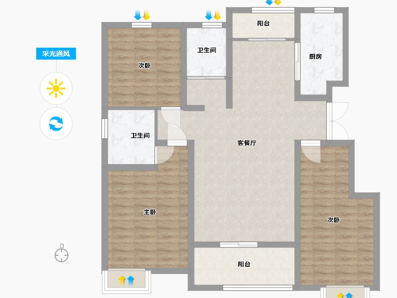 山东省-临沂市-房源印象东城-108.00-户型库-采光通风