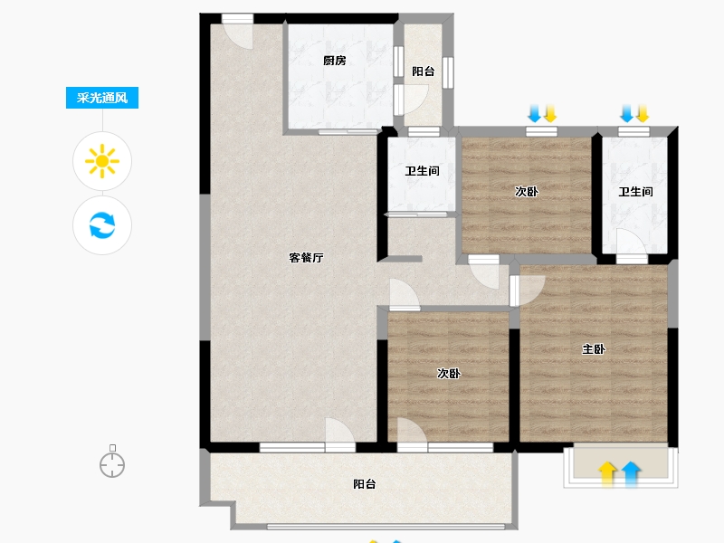 山东省-临沂市-碧桂园天宸府-102.00-户型库-采光通风