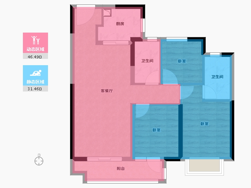 湖北省-武汉市-蓝光雍锦香榭-69.01-户型库-动静分区