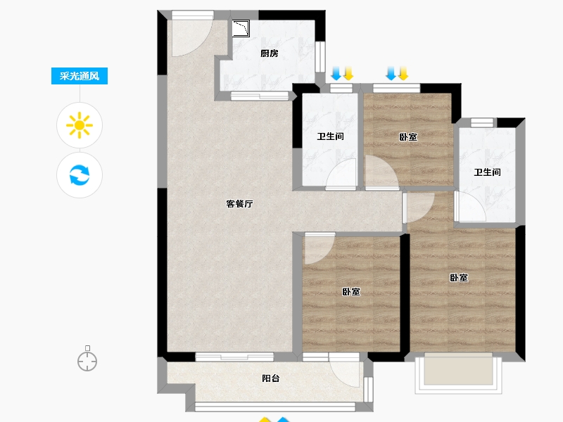 湖北省-武汉市-蓝光雍锦香榭-69.01-户型库-采光通风