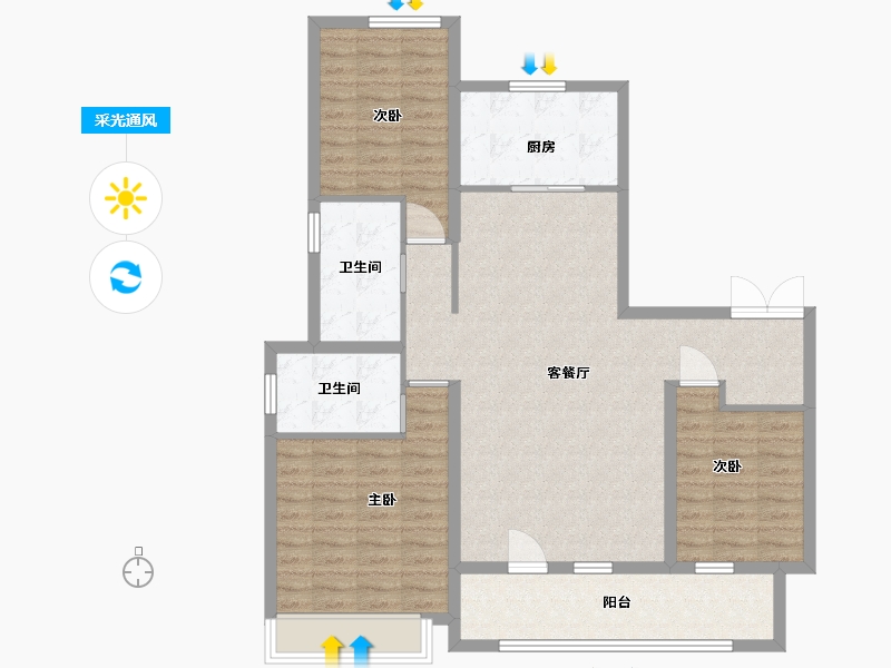 山东省-潍坊市-中南保利樾府-107.20-户型库-采光通风