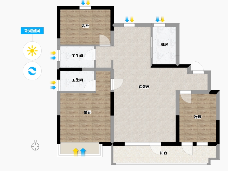 山东省-临沂市-碧桂园天宸府-96.00-户型库-采光通风