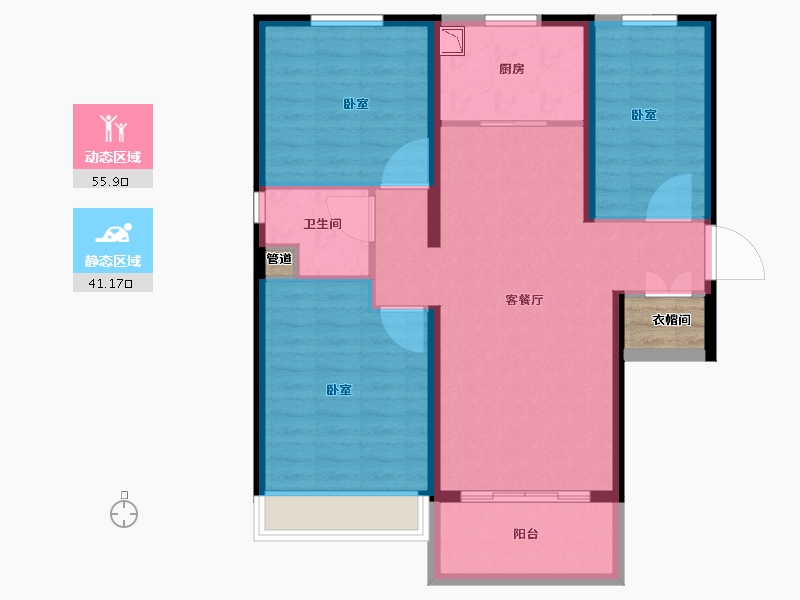 河南省-郑州市-碧桂园凤凰湾-89.99-户型库-动静分区