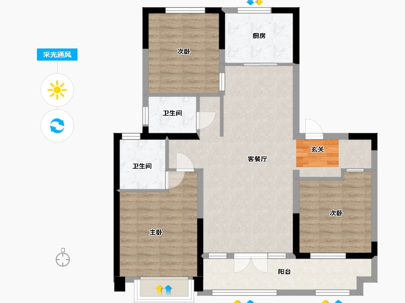 山东省-潍坊市-绿地新里城-92.00-户型库-采光通风