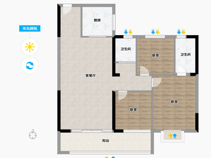 山东省-济宁市-城投碧桂园太白园筑-104.00-户型库-采光通风