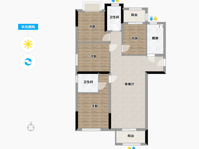 湖南省-长沙市-龙湖紫宸-93.03-户型库-采光通风