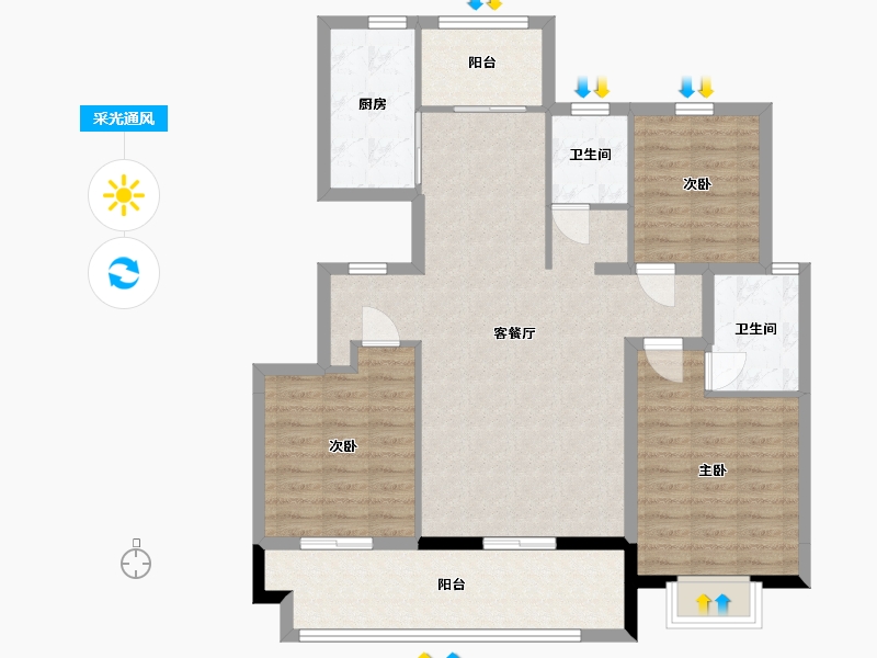 山东省-临沂市-元沃·御景苑-102.74-户型库-采光通风