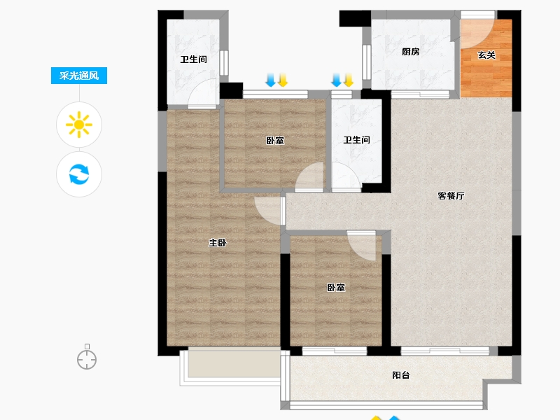 湖南省-长沙市-宁乡碧桂园天悦-81.91-户型库-采光通风