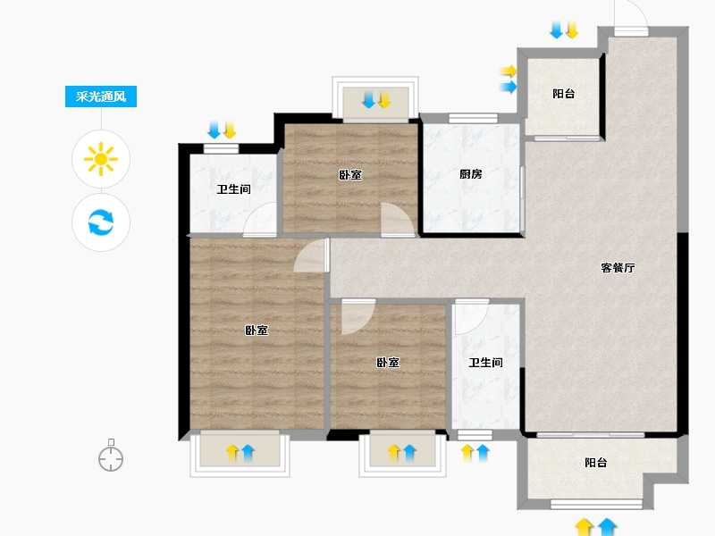 湖南省-株洲市-美的·铂悦府-85.99-户型库-采光通风