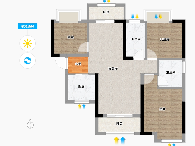 湖南省-长沙市-鸿邦·国际城-75.27-户型库-采光通风