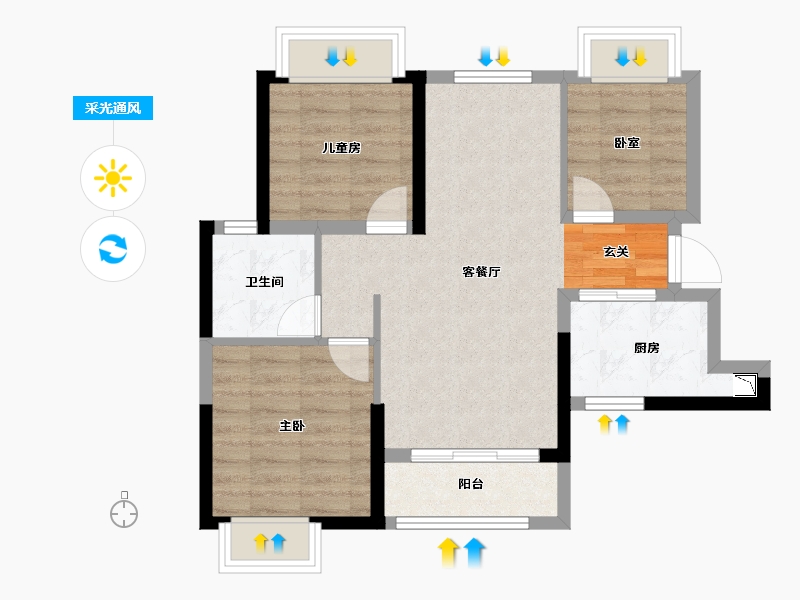 湖南省-长沙市-鸿邦·国际城-64.42-户型库-采光通风