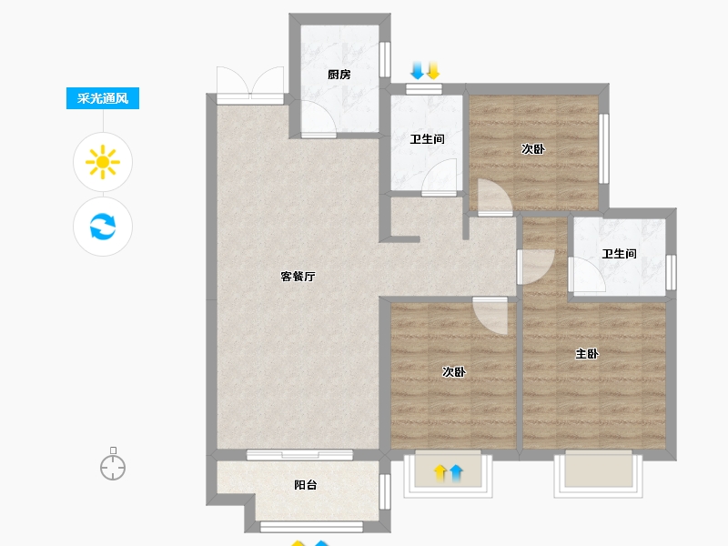 湖南省-株洲市-中建玥熙台-80.16-户型库-采光通风