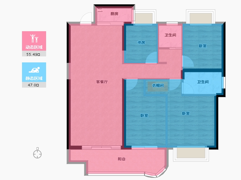 湖北省-黄冈市-实地黄冈蔷薇国际-92.08-户型库-动静分区