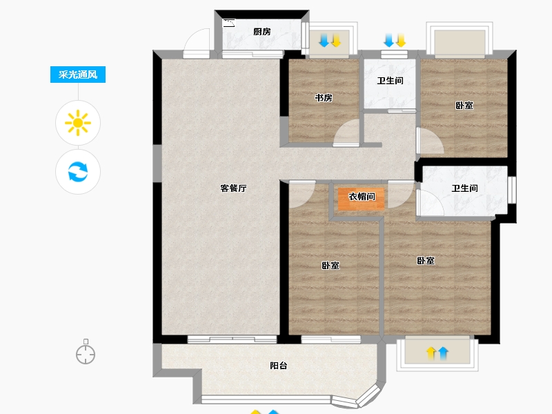 湖北省-黄冈市-实地黄冈蔷薇国际-92.08-户型库-采光通风