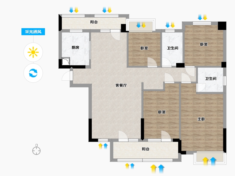 湖北省-武汉市-华星龙腾国际-111.95-户型库-采光通风