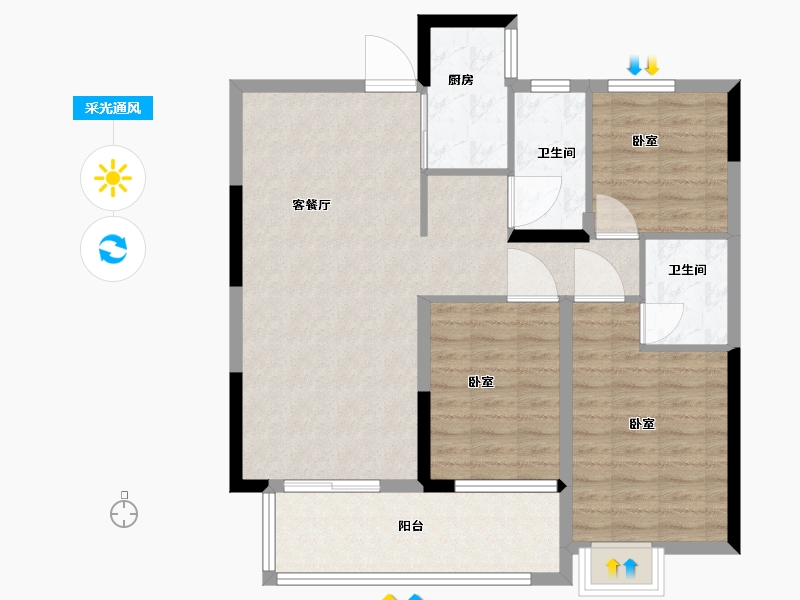 湖北省-黄冈市-广济府-90.37-户型库-采光通风