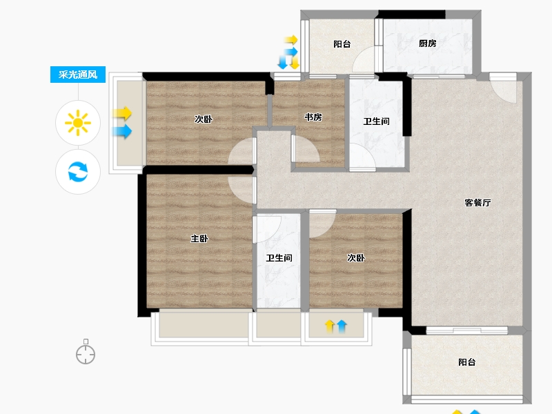 广东省-阳江市-粤沛森林湖C区12栋03户型-85.75-户型库-采光通风