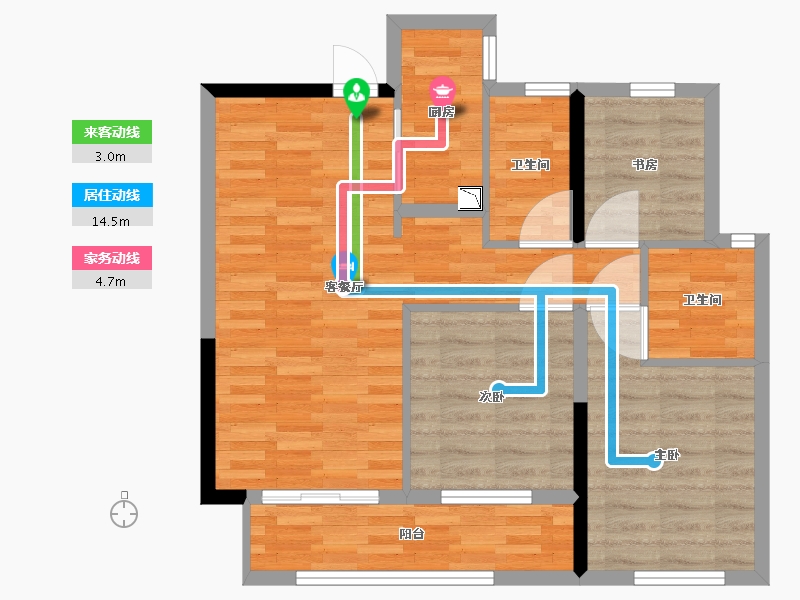 湖南省-长沙市-龙湖紫宸-74.38-户型库-动静线