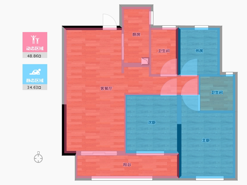 湖南省-长沙市-龙湖紫宸-74.38-户型库-动静分区