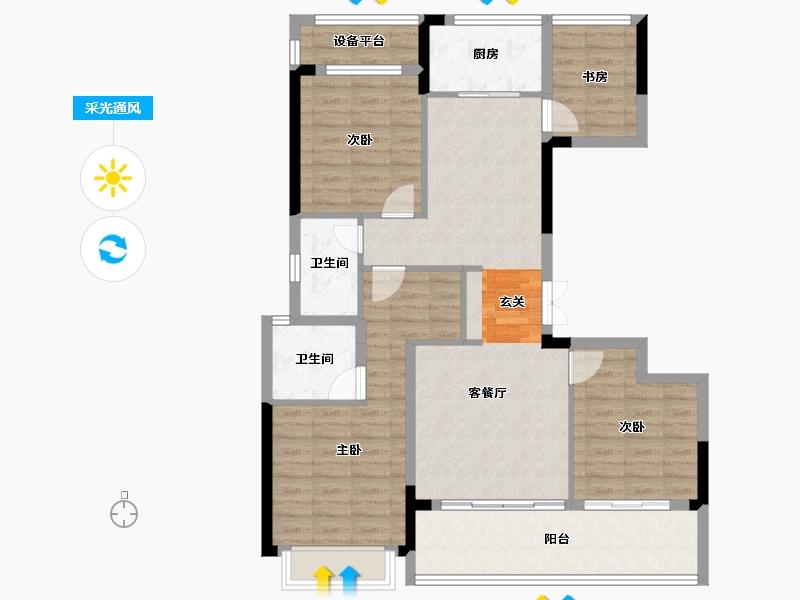 浙江省-台州市-蓝城澄园-104.00-户型库-采光通风