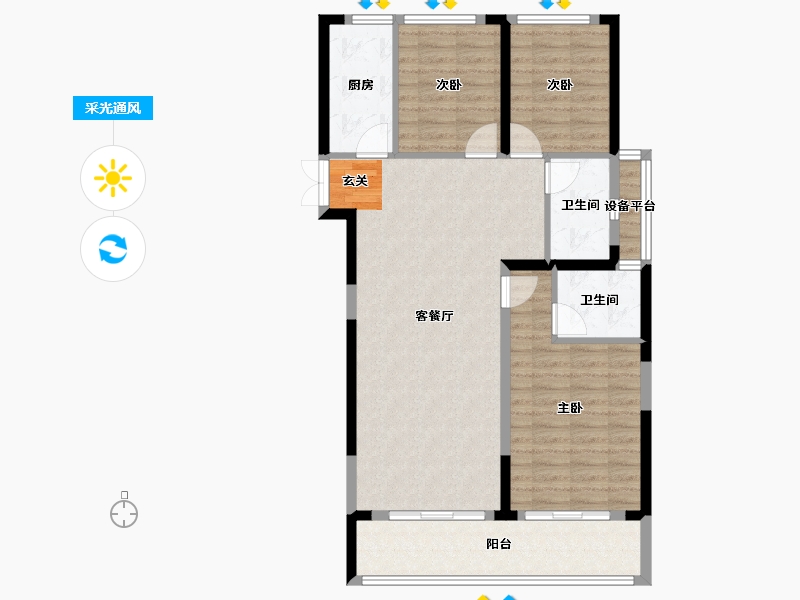 浙江省-台州市-蓝城澄园-96.00-户型库-采光通风