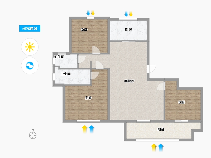 山东省-潍坊市-蓝城清风明月清风苑-108.00-户型库-采光通风