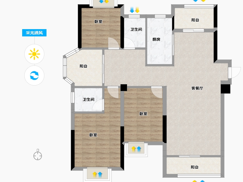 湖北省-黄冈市-金都上城-103.07-户型库-采光通风