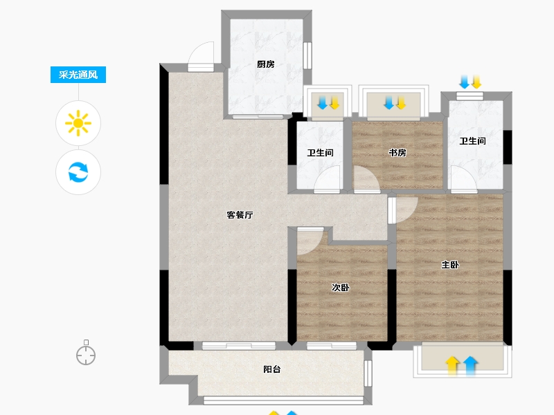 湖南省-株洲市-株洲醴陵旗滨•公园里-82.05-户型库-采光通风