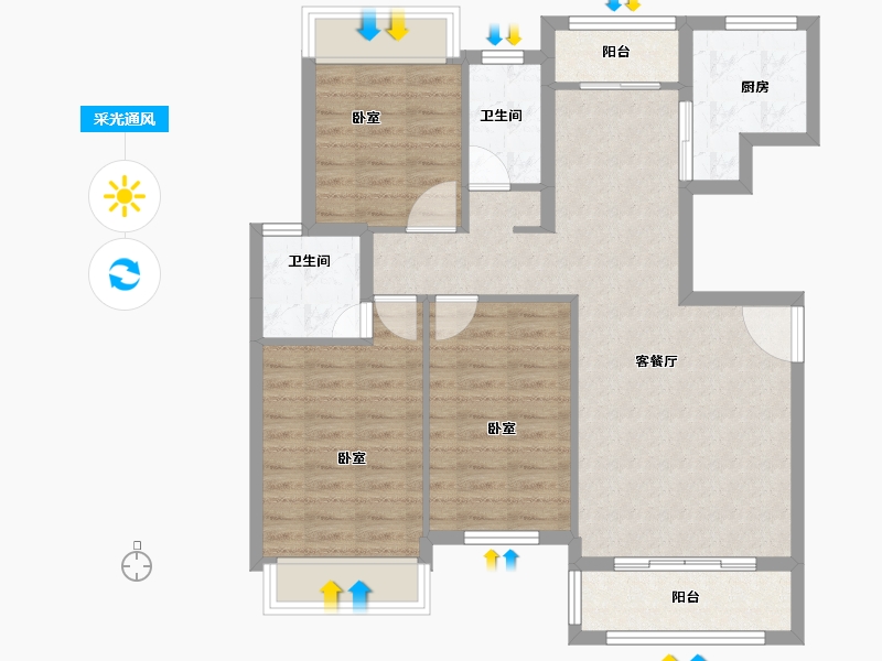 湖北省-孝感市-汉正星河-87.25-户型库-采光通风