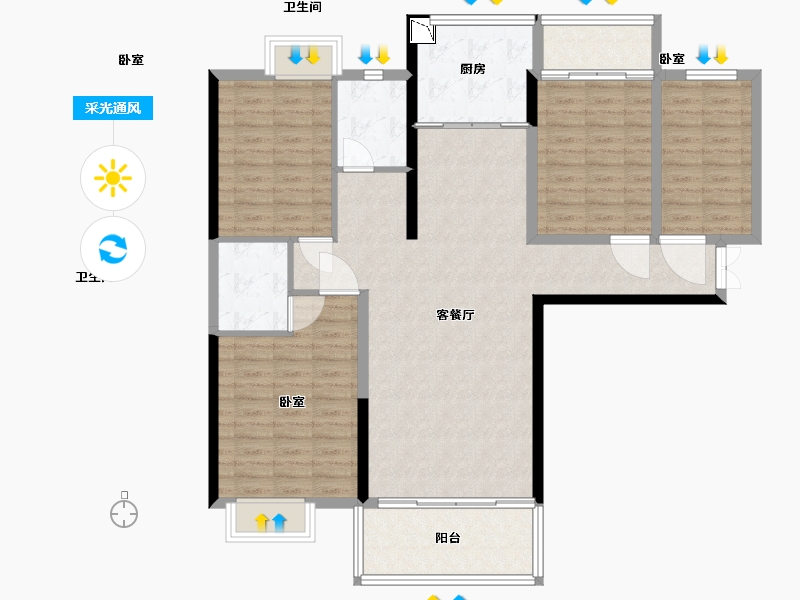 湖北省-黄石市-黄石文鑫城玺-117.00-户型库-采光通风