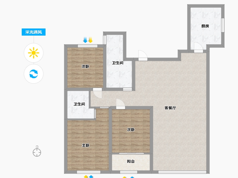 山东省-潍坊市-中鲁翰香苑-110.60-户型库-采光通风