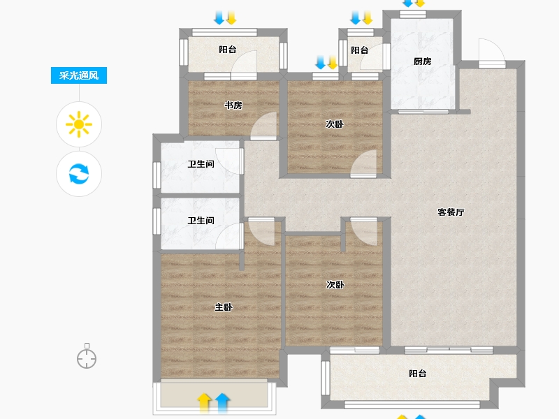 湖南省-株洲市-株洲醴陵旗滨•公园里-98.96-户型库-采光通风