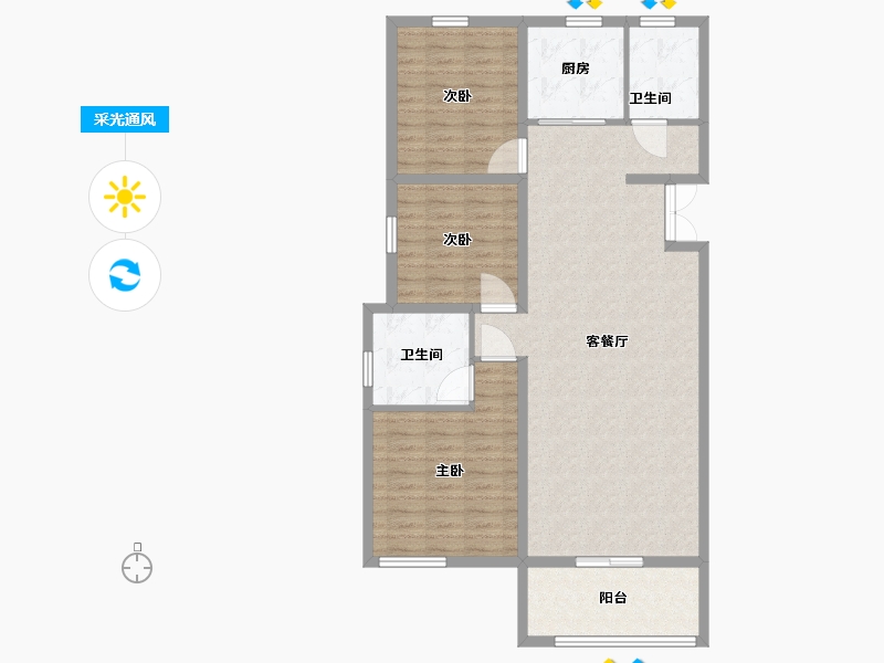 山东省-临沂市-儒辰·掌舵东岸-107.00-户型库-采光通风