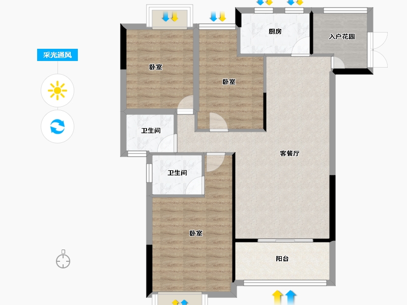 湖南省-株洲市-学府港湾二期-90.28-户型库-采光通风