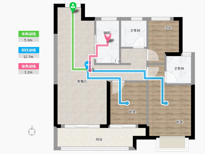 湖北省-荆州市-中粮祥云地铁小镇-76.00-户型库-动静线