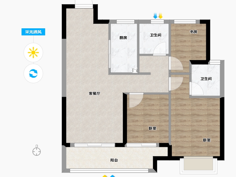 湖北省-荆州市-中粮祥云地铁小镇-76.00-户型库-采光通风