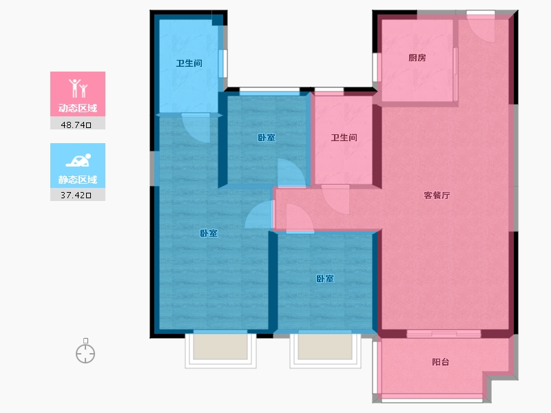 湖北省-宜昌市-碧桂园·云廷-76.35-户型库-动静分区