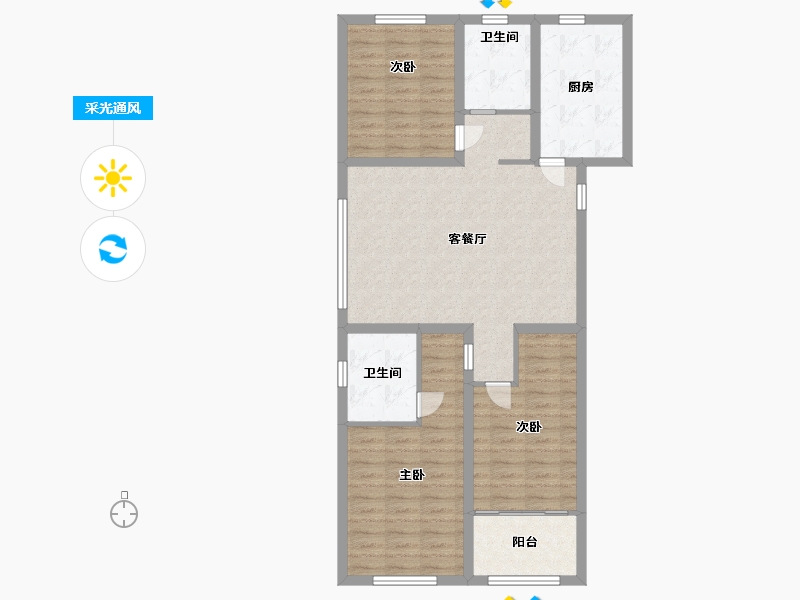 山东省-潍坊市-中鲁翰香苑-96.94-户型库-采光通风