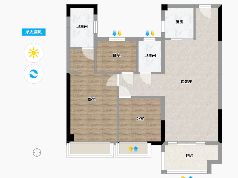 湖北省-宜昌市-宜都清江之星-80.22-户型库-采光通风