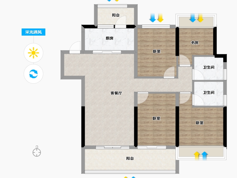 湖北省-十堰市-大家十里桃源-105.00-户型库-采光通风