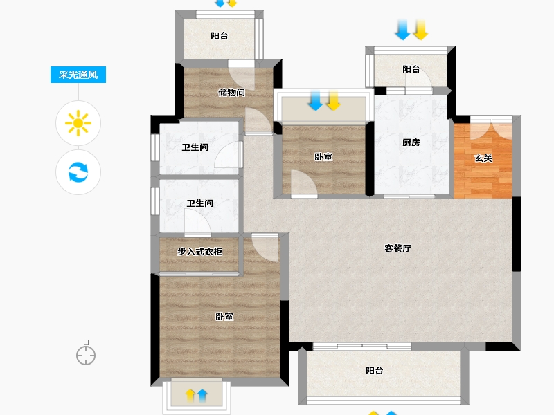 湖南省-岳阳市-岳阳未名府-84.62-户型库-采光通风