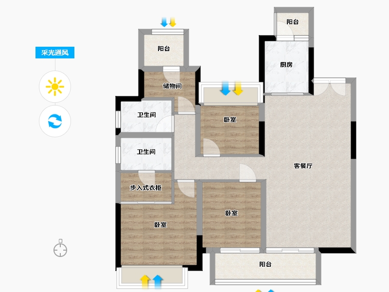 湖南省-岳阳市-岳阳未名府-93.95-户型库-采光通风