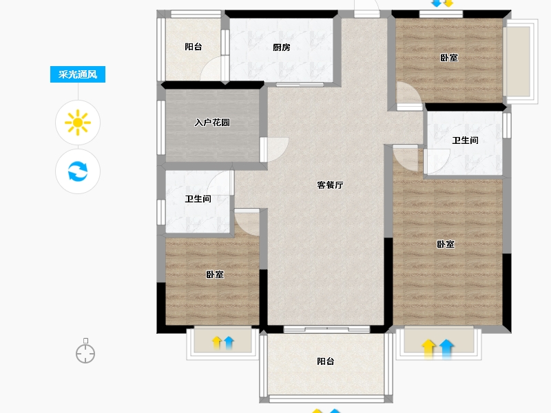 广东省-佛山市-中惠璧珑湾-102.23-户型库-采光通风