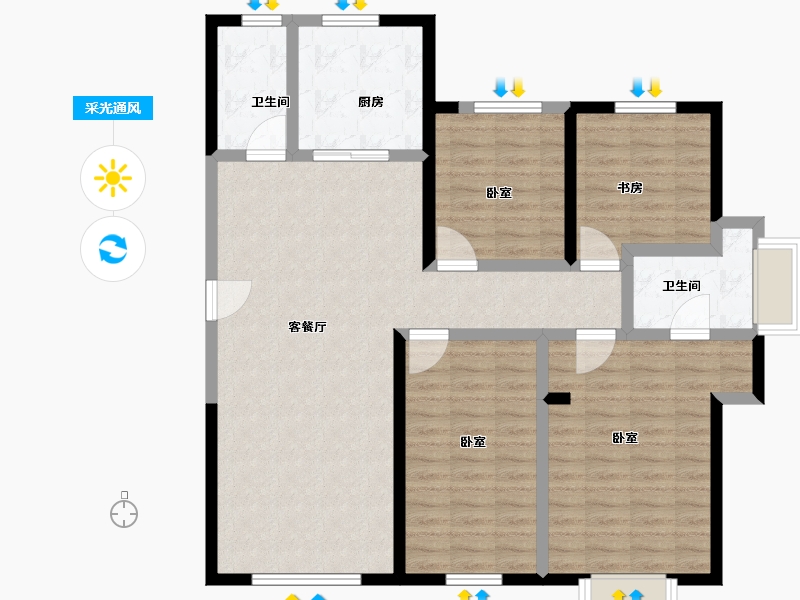 陕西省-西安市-西安阳光100阿尔勒-110.00-户型库-采光通风